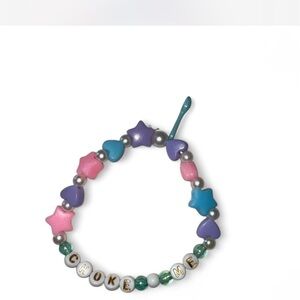 Vibrant Pink and Blue Rave Kandi Beaded Bracelet with Heart Accents